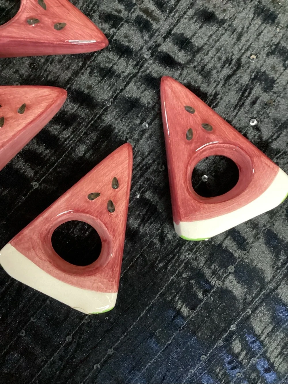 Watermelon Slice Ceramic Napkin Rings - 4 Pieces